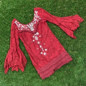 Free People red lace boho dress